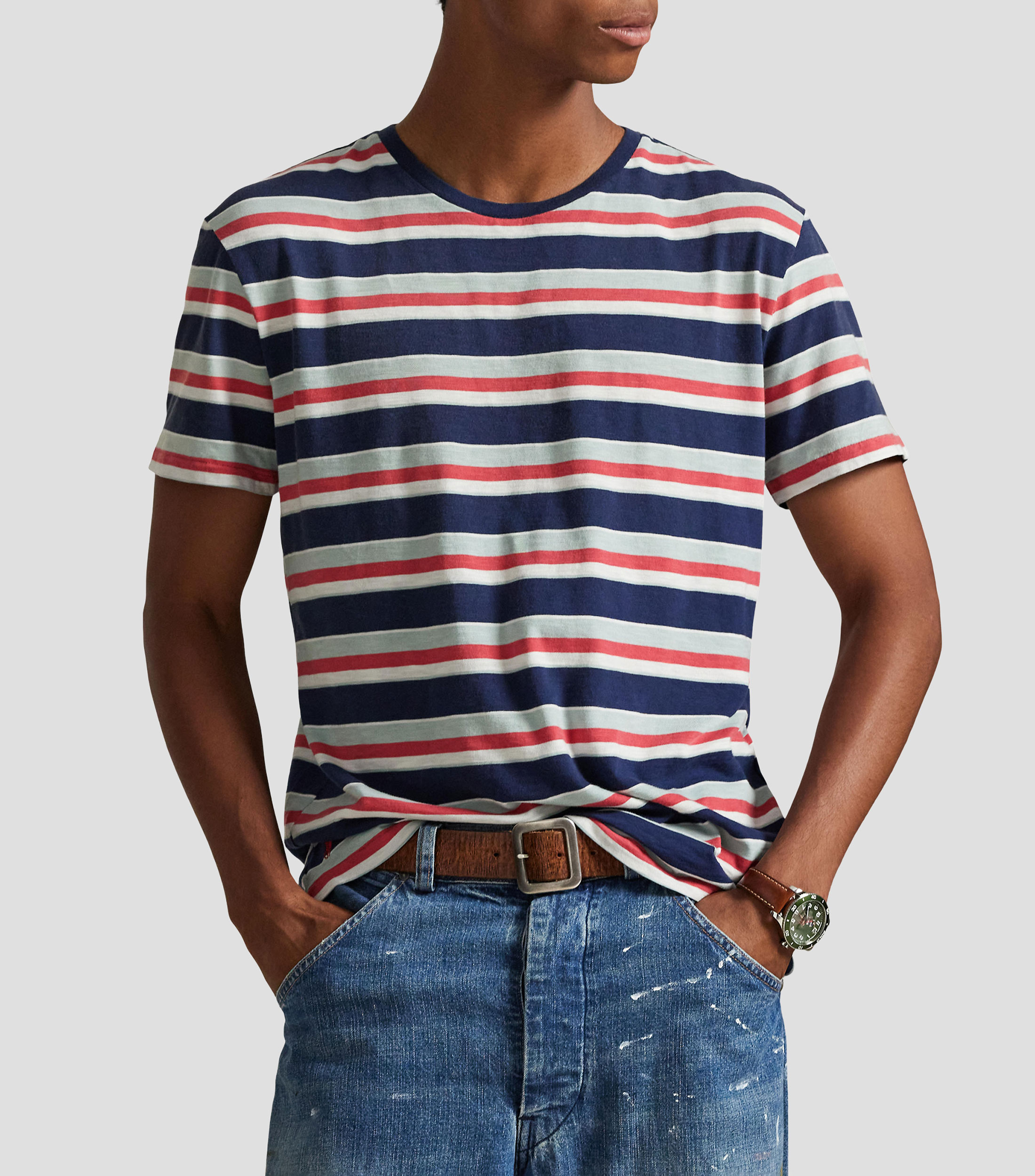 Playera cuello redondo manga corta rayas Hombre